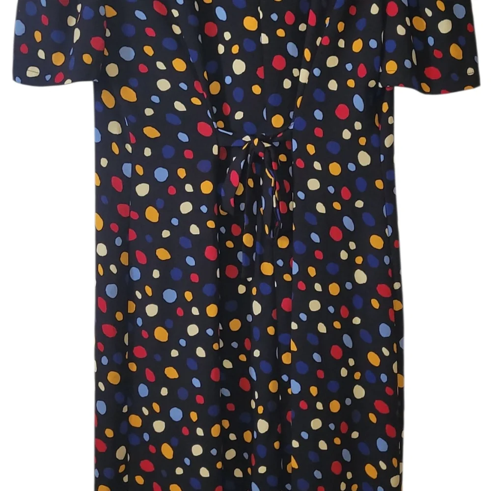 Rihoas Polka Dot Midi Dress Slim Tie Back XL Button Front Fit Flare Black S/S - Picture 4 of 11